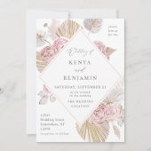 Pink Boho Floral Wedding Kaart (Voorkant)