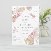 Pink Boho Floral Wedding Kaart (Staand voorkant)