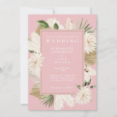 Pink Boho Floral Wedding Kaart (Voorkant)