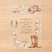 Pink Boho Floral Western Vrijgezellenfeest Acryl Uitnodigingen (Voorkant)