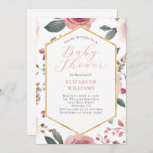 Pink Boho Flowers Peonies Baby shower Uitnodiging (Voorkant / Achterkant)