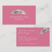 Pink Boho Hand Drawn Angel Bird Feather Visitekaartje (Voorkant / Achterkant)