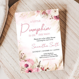 Pink Boho Herfst Pumpkin Baby shower Kaart