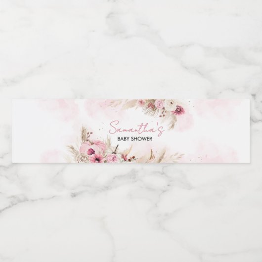 Pink Boho Herfst Pumpkin Baby shower Waterfles Etiket (Enkel label)