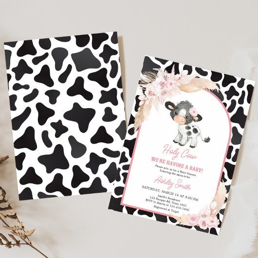 Pink Boho Highland Koe Baby shower Kaart