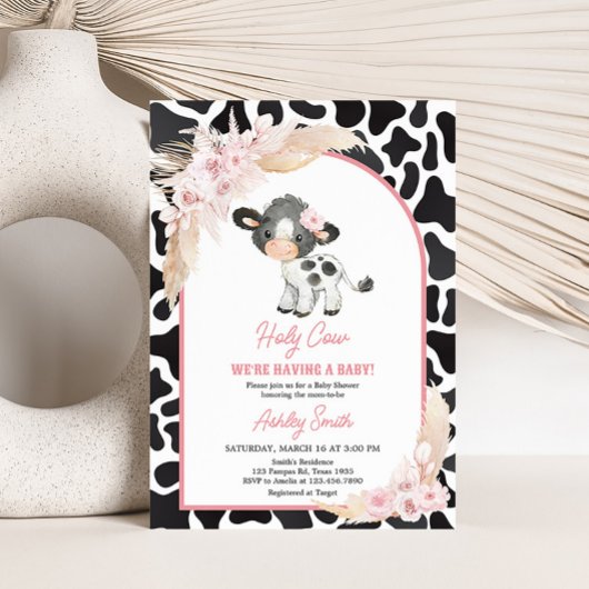 Pink Boho Highland Koe Baby shower Kaart