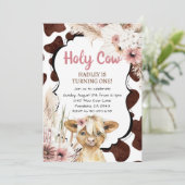 Pink Boho Highland Koe Ik ben een meisje Eerste Ve Kaart (Staand voorkant)