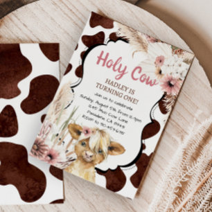 Pink Boho Highland Koe Ik ben een meisje Eerste Ve Kaart