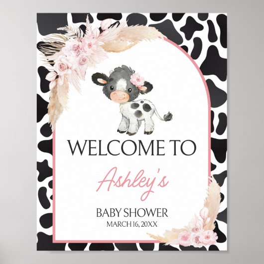 Pink Boho Highland Koe Welkom Poster (Voorkant)