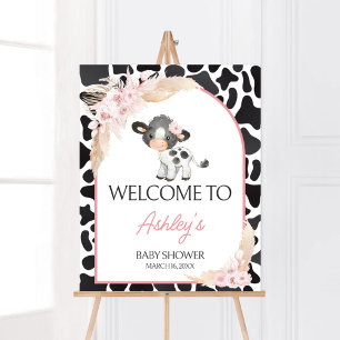 Pink Boho Highland Koe Welkom Poster
