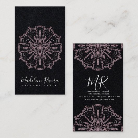Pink Boho Mandala Yoga Macrame Visitekaartje (Voorkant / Achterkant)