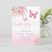 Pink Boho modern Floral Butterfly Girl Baby shower Kaart (Staand voorkant)