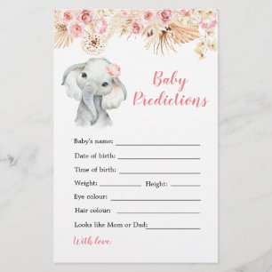 Pink Boho Olifant Meisje Baby Voorspellingsspel