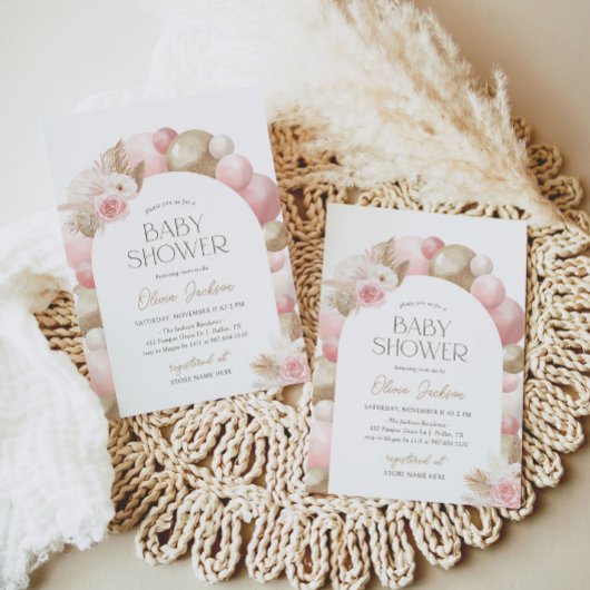 Pink Boho Pampas Grass Arch Girl Baby shower Kaart