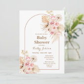 Pink Boho Pampas Grass Baby shower Uitnodiging (Staand voorkant)