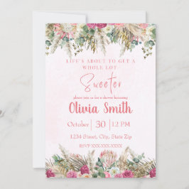 Pink Boho Pampas Grass Floral Bridal Shower Kaart