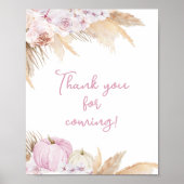 Pink Boho Pumpkin Baby shower Bedankt voor uw koms Poster (Voorkant)
