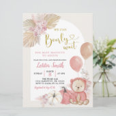 Pink Boho Pumpkin Beer Baby shower Uitnodiging (Staand voorkant)