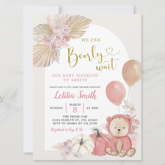Pink Boho Pumpkin Beer Baby shower Uitnodiging (Voorkant)