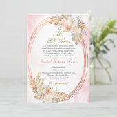 Pink boho Quinceanera invitation in Spanish Kaart (Staand voorkant)