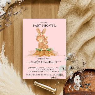 Pink Boho Rabbit mama Bunny Baby Kaart