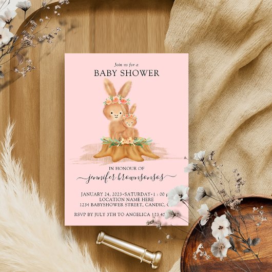 Pink Boho Rabbit mama Bunny Baby Kaart