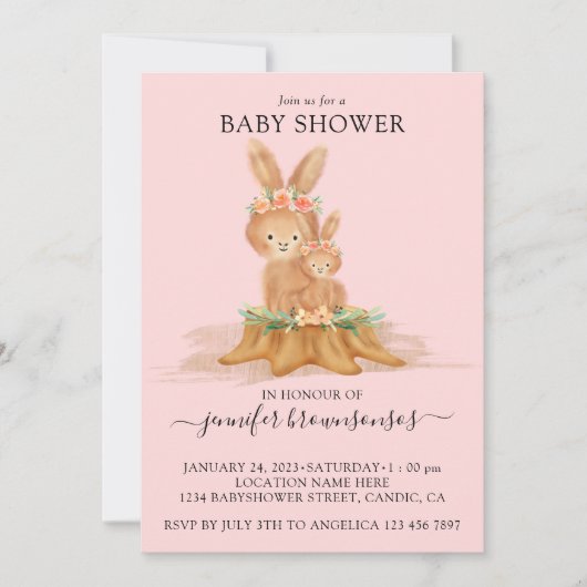 Pink Boho Rabbit mama Bunny Baby Kaart (Voorkant)