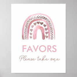 Pink Boho Rainbow Girl Birthday Favors Sign Poster