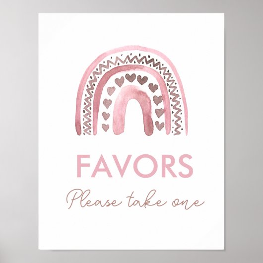 Pink Boho Rainbow Girl Birthday Favors Sign Poster (Voorkant)