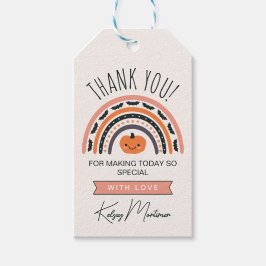 Pink Boho Rainbow Halloween Baby shower Dank je we Cadeaulabel (Voorkant)