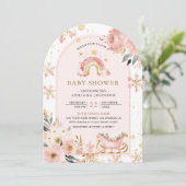 Pink Boho Rainbow Winter Foto Baby shower Kaart (Staand voorkant)