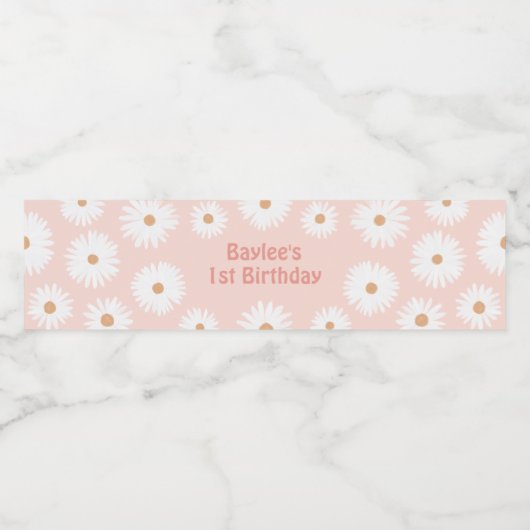 Pink Boho Retro Daisy Birthday Party Waterfles Etiket (Enkel label)