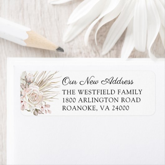 Pink Boho Rozen Nieuw adres Etiket (Insitu)