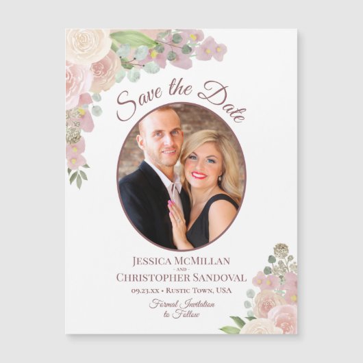 Pink Boho Rozen Weddenschap Save the Date Photo Ma (Voorkant)