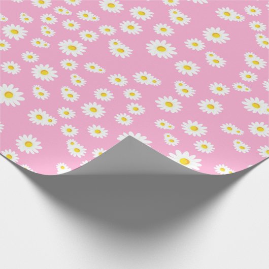 Pink Boho Spring Daisies Pattern Cadeaupapier (Hoek)