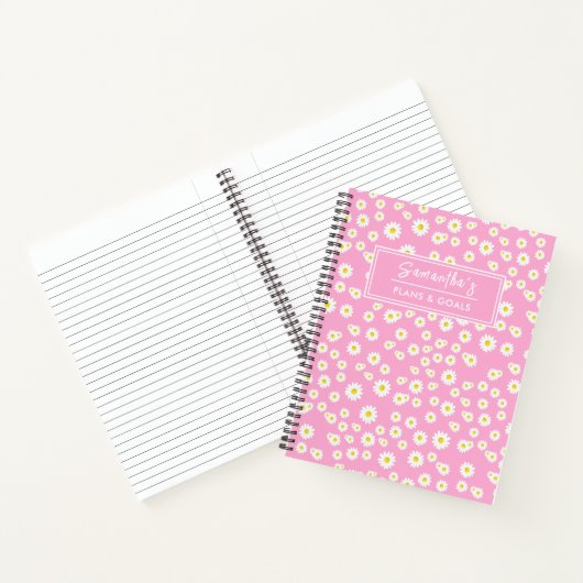 Pink Boho Spring Daisies Pattern Notitieboek (Binnen)