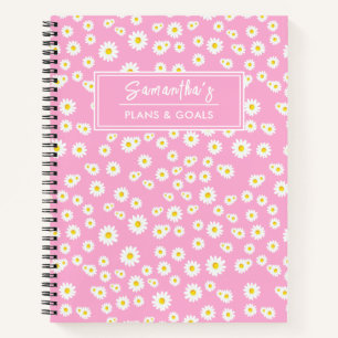 Pink Boho Spring Daisies Pattern Notitieboek
