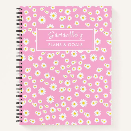 Pink Boho Spring Daisies Pattern Notitieboek (Voorkant)