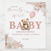 Pink Boho Teddy Bear Baby Shower Wijn Etiket (Enkel label)