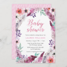 Pink Boho veer Baby shower uitnodiging