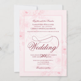 Pink Boho Watercolor Floral Fancy Script Wedding Kaart