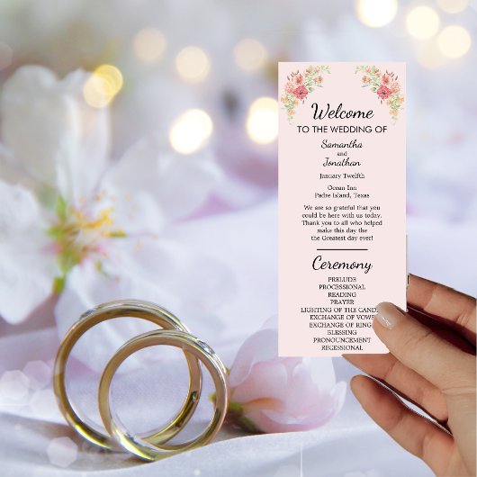 Pink Boho Waterverf Flowers Programma Kaart