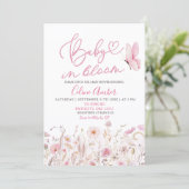 Pink Boho Wildflower Baby in Bloom Baby Shower Kaart (Staand voorkant)