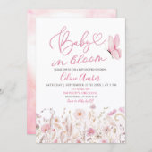 Pink Boho Wildflower Baby in Bloom Baby Shower Kaart (Voorkant / Achterkant)