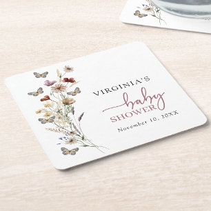 Pink Boho Wildflower Baby shower Onderzetter