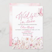 Pink Boho Wildflower Wildly in Love Bridal Shower Kaart (Voorkant / Achterkant)