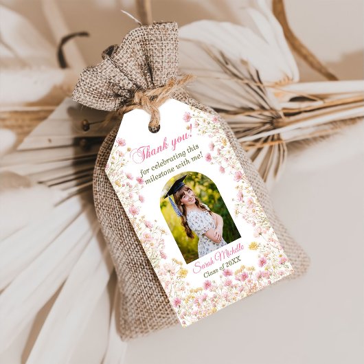 Pink Boho Wildflowers Graduation Party Cadeaulabel