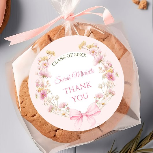 Pink Boho Wildflowers Graduation Party Ronde Sticker