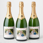 Pink Boho Wildflowers Graduation Party Sparkling Wijnetiket (Flessen)