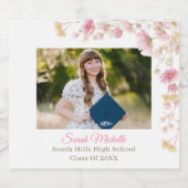 Pink Boho Wildflowers Graduation Party Sparkling Wijnetiket (Enkel label)